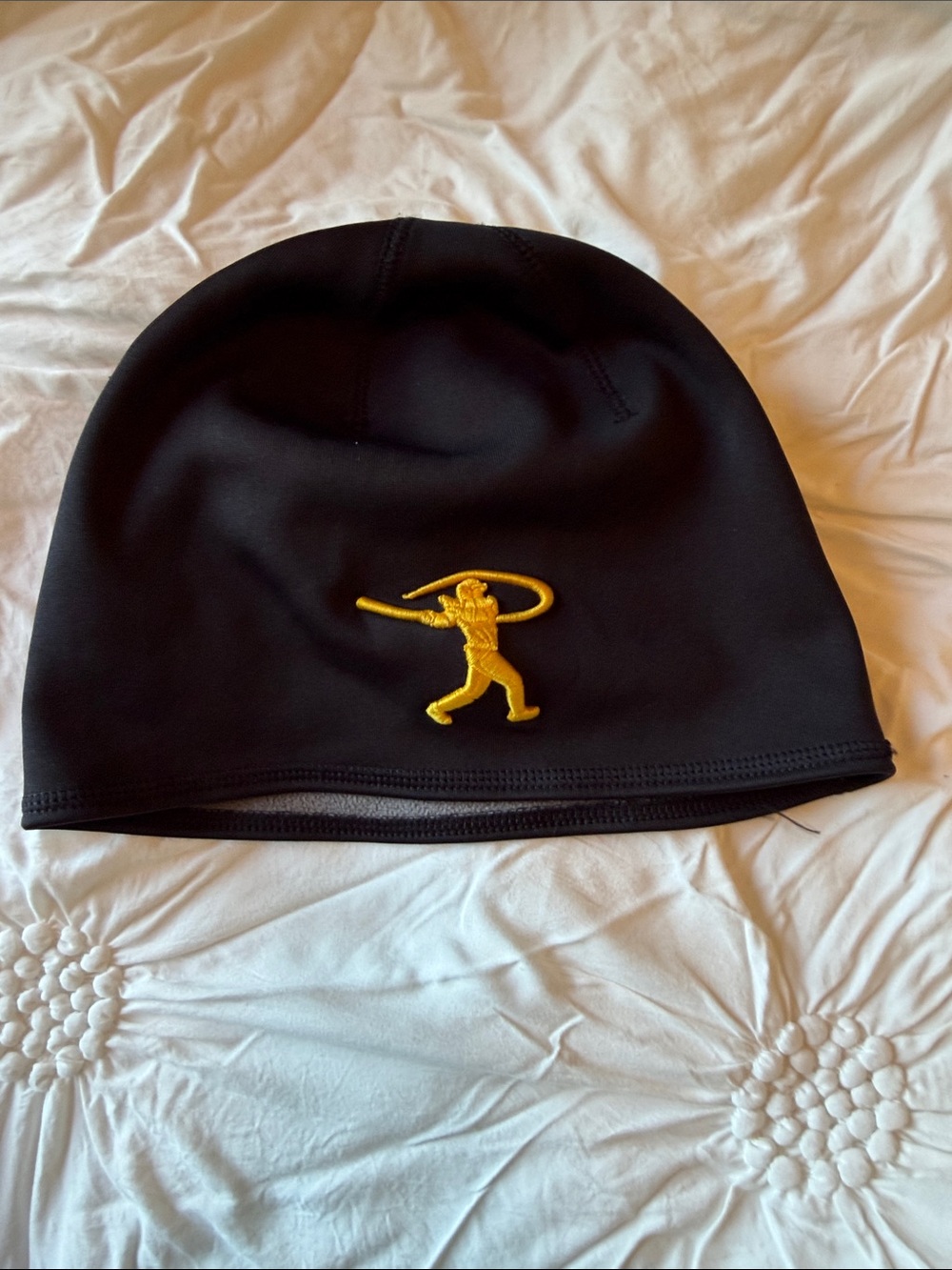 Black Beanie with Gold Embroidered Batter Logo. Kids or Adult